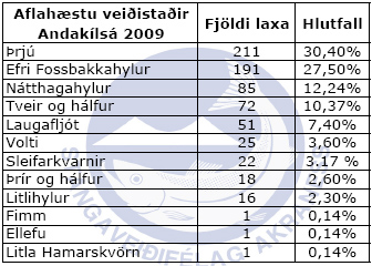 Aflahæstu veiðistaðir - Andakílsá 2009