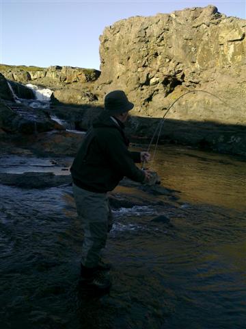 Stórlax þreyttur í Katlafossi í Fáskrúð